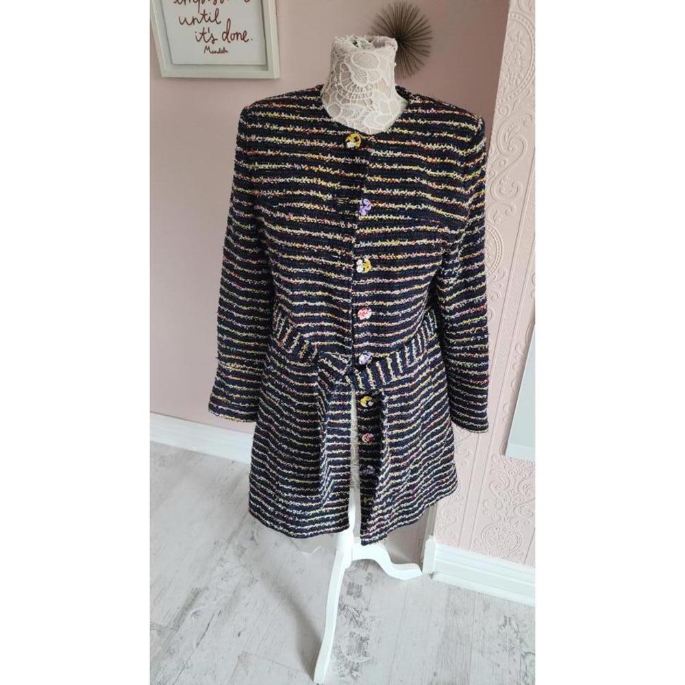LKNW CAbi Headline Topper Navy stripe coat style 5660, cotton blend size 8